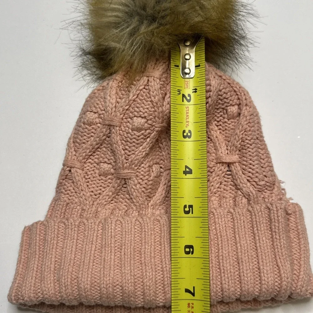 Gap Kids Girls Pink Cable Knit Beanie Faux Fur Pom Pom Hat Size S 5-6 Years‎